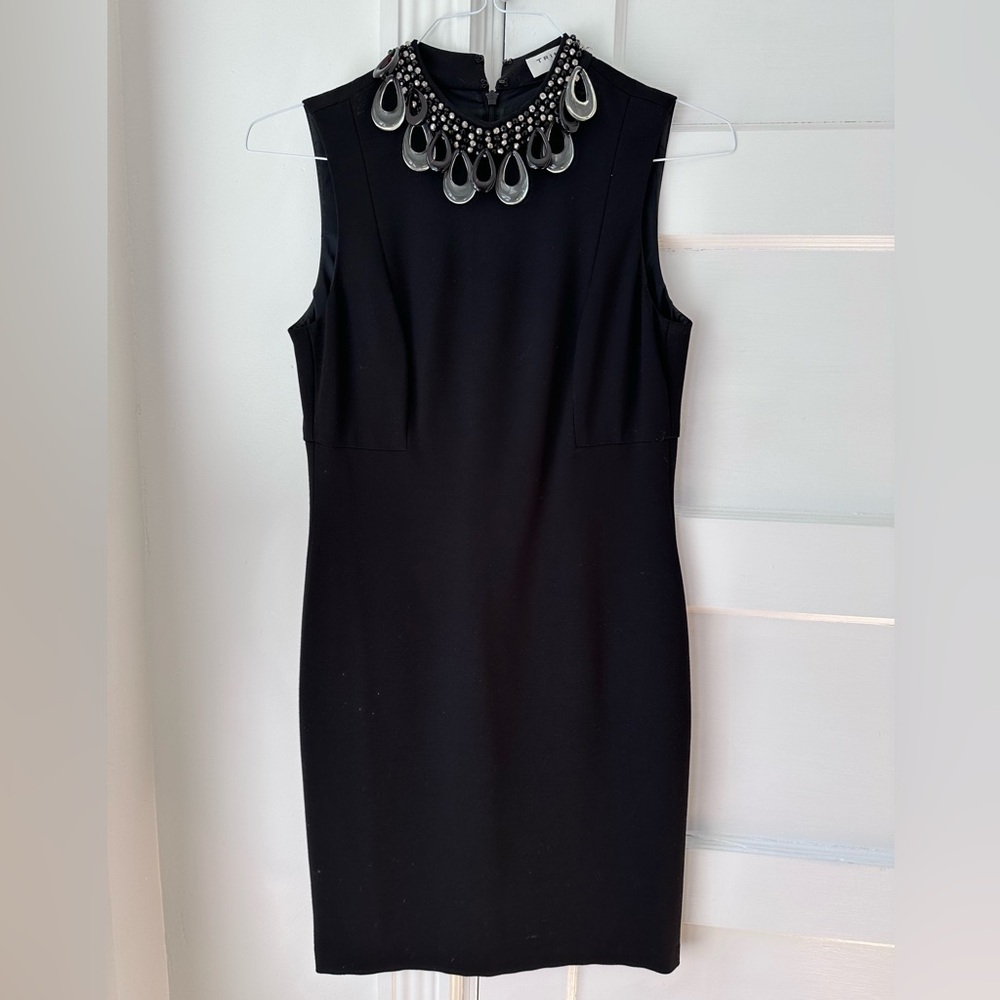 Trina Turk Black Jersey Dress with Beading at Collar, size 4